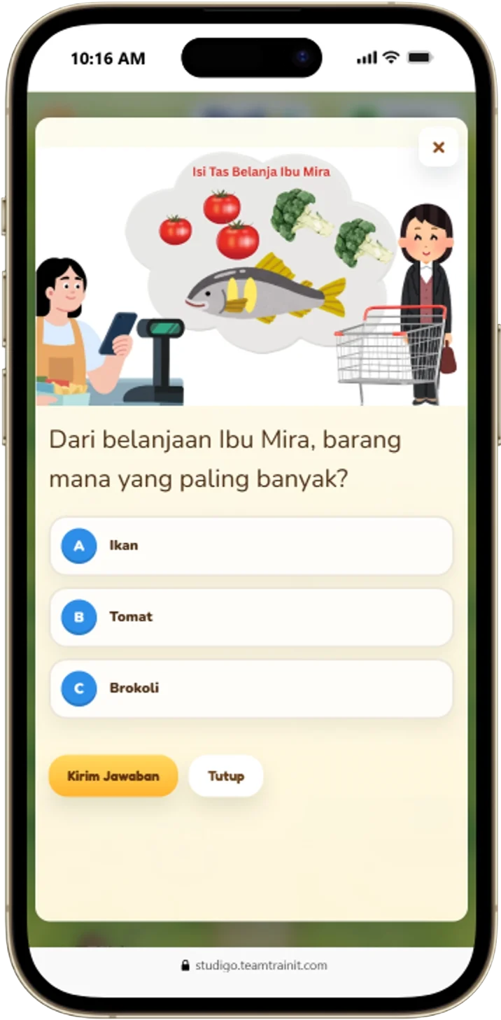 Tampilan soal interaktif dalam aplikasi belajar Studigo